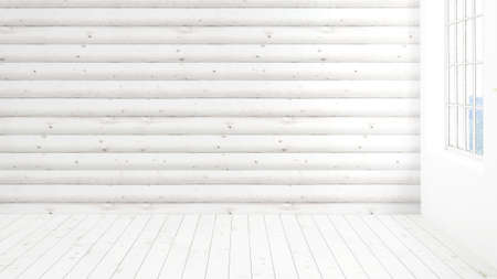 Modern bright interior with large window . 3D renderingの写真素材