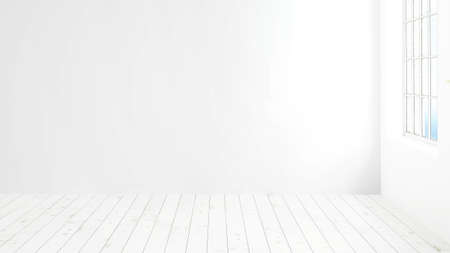 Modern bright interior with large window . 3D renderingの写真素材