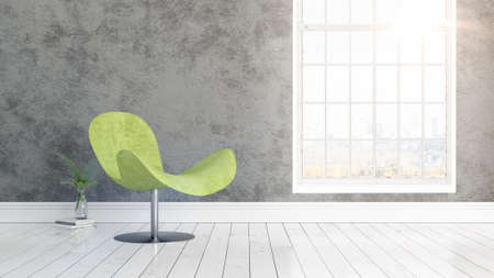 Modern bright interior with large window . 3D renderingの写真素材