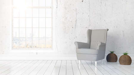 Modern bright interior with large window . 3D renderingの写真素材