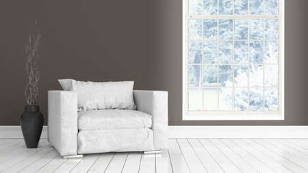 Modern bright interior with large window . 3D renderingの写真素材