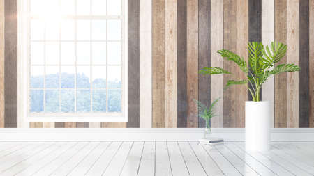 Modern bright interior with large window . 3D renderingの写真素材