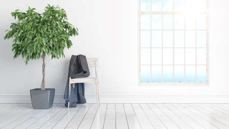 Beautiful living room interior with large window. 3D renderingの写真素材