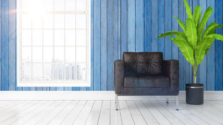 Beautiful living room interior with large window. 3D renderingの写真素材