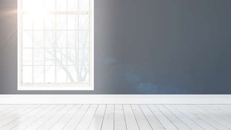 Modern bright interior with large window . 3D rendering