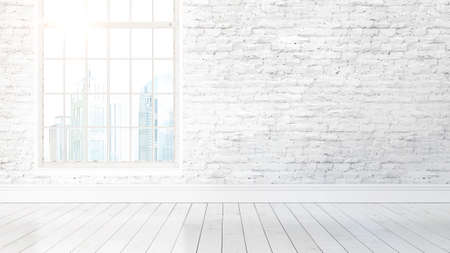 Beautiful living room interior with large window. 3D renderingの写真素材