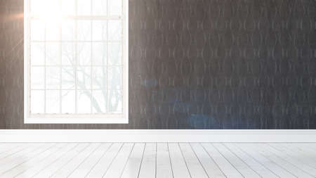 Beautiful living room interior with large window. 3D rendering