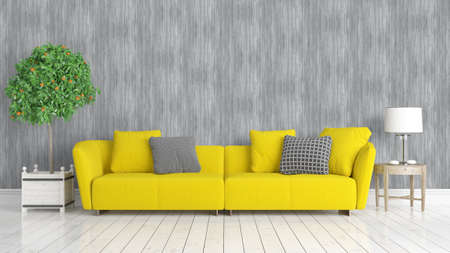 Beautiful modern living room interior with sofa. 3D rendering