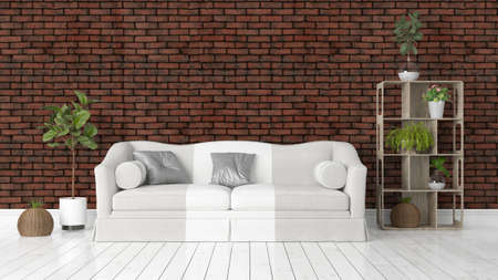 Beautiful modern living room interior with sofa. 3D rendering
