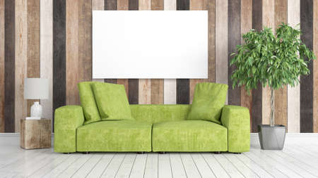 Modern bright interior with empty frame . 3D rendering
