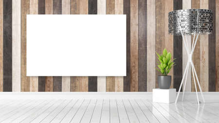 Modern bright interior with empty frame . 3D rendering