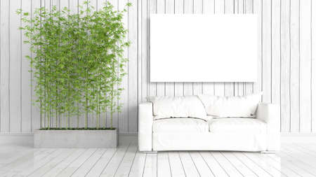 Modern bright interior with empty frame . 3D renderingの写真素材