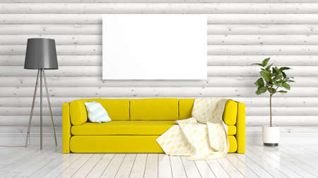 Beautiful living room interior with mock up poster frame. 3D renderingの写真素材