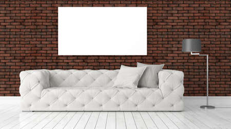 Beautiful living room interior with mock up poster frame. 3D rendering