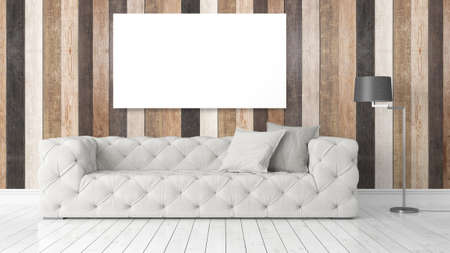 Beautiful living room interior with mock up poster frame. 3D rendering