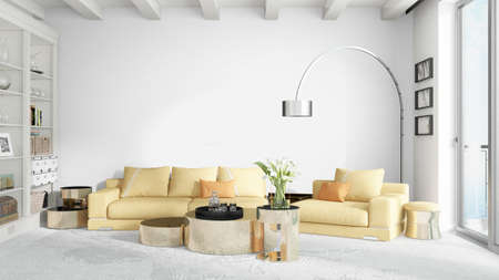 Modern bright interior . 3D rendering