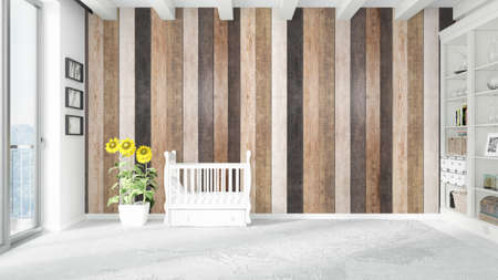 Beautiful modern children's room interior with bed. 3D renderingの写真素材