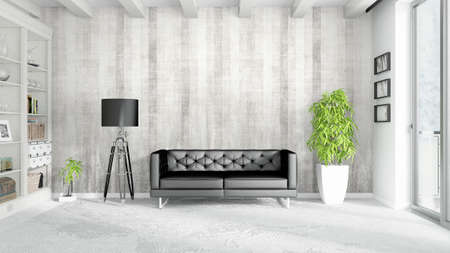 Beautiful modern living room interior with sofa. 3D rendering