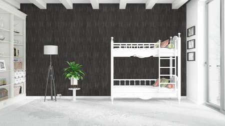 Beautiful modern children's room interior with bed. 3D renderingの写真素材