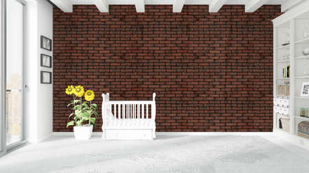 Beautiful modern children's room interior with bed. 3D renderingの写真素材