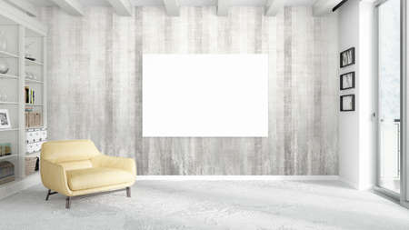 Beautiful living room interior with mock up poster frame. 3D rendering