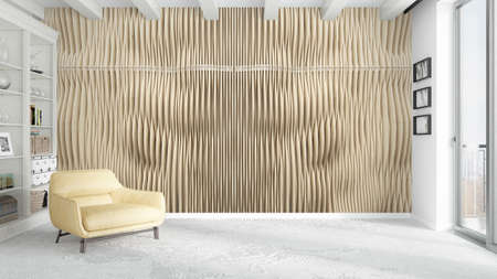 Beautiful modern living room interior with armchair. 3D rendering