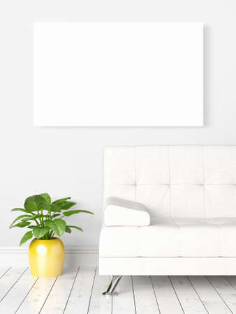 Beautiful living room interior with mock up poster frame. 3D renderingの写真素材