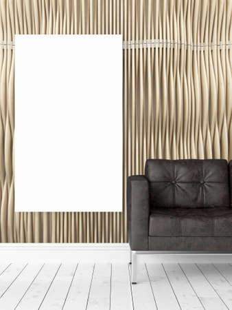 Beautiful living room interior with mock up poster frame. 3D rendering
