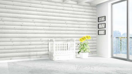 Beautiful modern children's room interior with empty wall. 3D renderingの写真素材