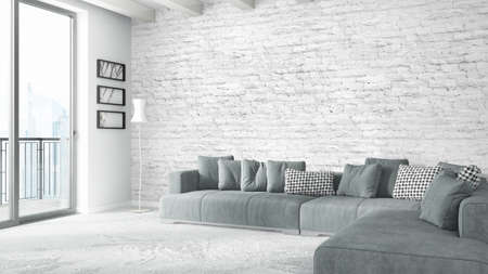 Modern bright interior . 3D rendering