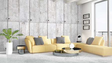 Beautiful modern living room interior with sofa. 3D rendering