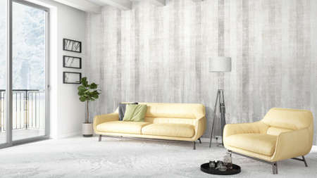 Modern bright interior . 3D rendering