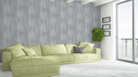 Beautiful modern living room interior with sofa. 3D rendering