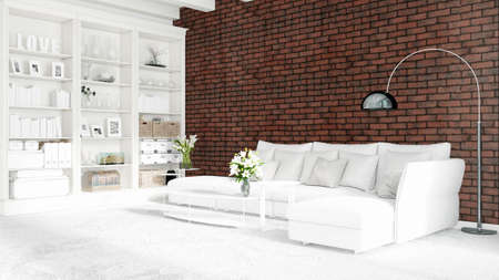 Modern bright interior . 3D rendering