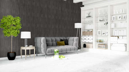 Modern bright interior . 3D rendering