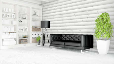 Beautiful modern living room interior with sofa. 3D rendering