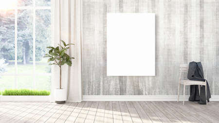 Beautiful living room interior with mock up poster frame. 3D rendering