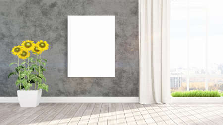 Beautiful living room interior with mock up poster frame. 3D renderingの写真素材