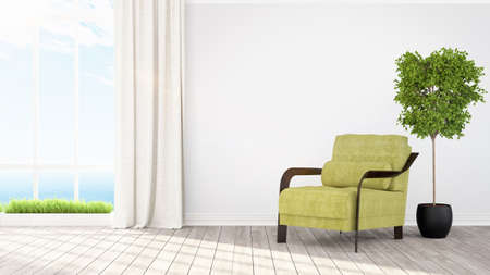 Beautiful modern living room interior with armchair. 3D rendering