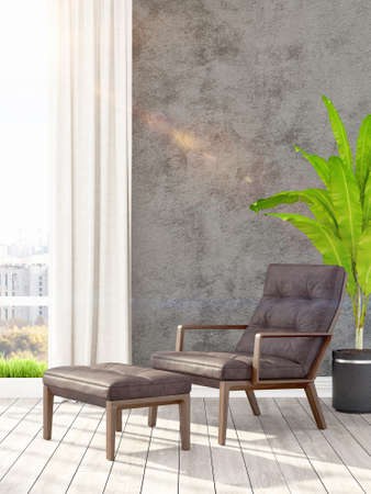 Beautiful modern living room interior with armchair. 3D renderingの写真素材