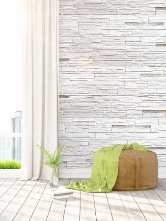 Beautiful modern living room interior with ottoman. 3D renderingの写真素材