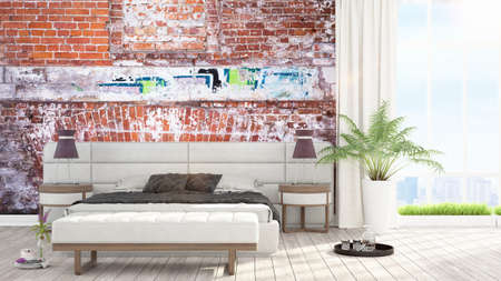 Modern bright interior . 3D rendering