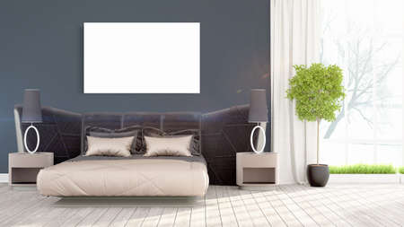 Beautiful living room interior with mock up poster frame. 3D rendering
