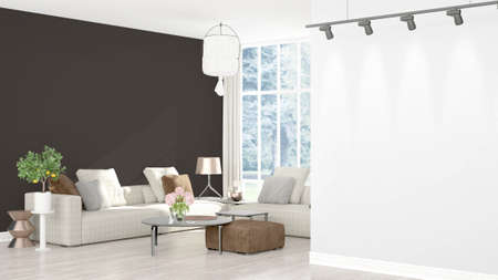 Beautiful modern living room interior with empty wall. 3D renderingの写真素材