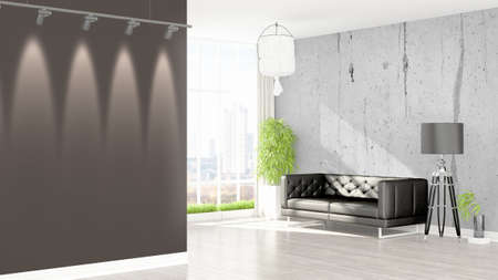 Beautiful modern living room interior with empty wall. 3D rendering