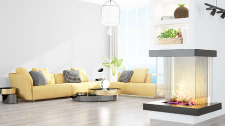 Modern bright interior . 3D rendering