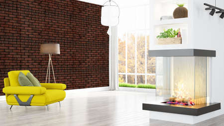 Modern bright interior . 3D rendering