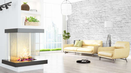 Modern bright interior . 3D renderingの写真素材