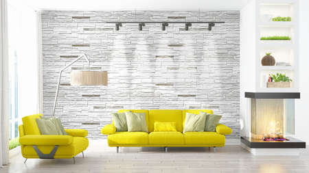 Modern bright interior . 3D rendering