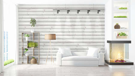 Modern bright interior . 3D rendering